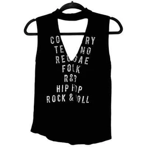 Express Vintage SZ S Music Genres V Neck Cutout Sleeveless T-Shirt EUC - Picture 1 of 5