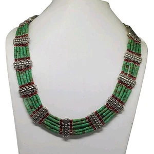 Collana Turchese Tibetano Nepalese Vintage - Foto 1 di 12