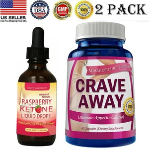 Raspberry Ketone Liquid Drops & Crave Away Appetite Control Dietary Supplements  - Picture 1 of 12