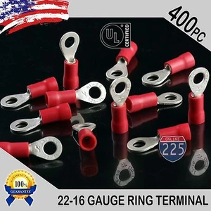 400er Pack 22-16 Stärke #8 Bolzen isolierte Vinyl Ring Klemmen 100 % Zinn Kupferkern - Bild 1 von 1