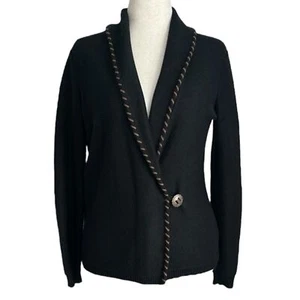 Lauren Ralph Lauren Women Wrap Cardigan Linen Cotton Shawl Collar Black Size S - Picture 1 of 10
