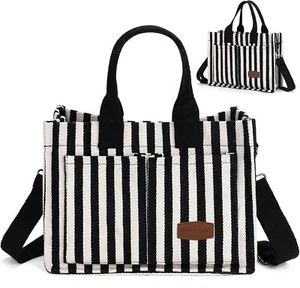Canvas Tote Bag for Women Purses Black and White Stripe - Picture 1 of 6