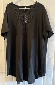 Womens 2XL NWT Black Tunic Shirt Dress Pajamas Nightshirt Multi Use Lace Top - Picture 1 of 5