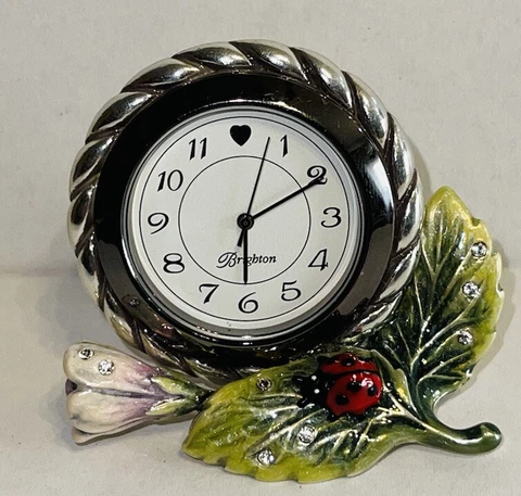 BRIGHTON MARVEL LADY BUG FLOWER LEAVES ENAMEL+SWAROVSKI CRYSTAL DESK CLOCK Cover