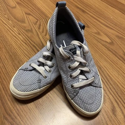 Sperry Boat Shoes Women’s Size 7.5 Crest Seersucker Blue White Sneakers Comfort - Image 1 of 4