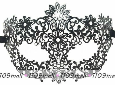 Black Floral laser cut Metal Mask,Rhinestone,Venecian Ball,Festival,Fancy dress - Image 1 of 2