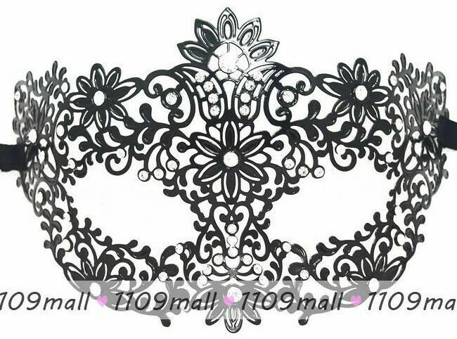 Black Floral laser cut Metal Mask,Rhinestone,Venecian Ball,Festival,Fancy dress - Image 1 of 2