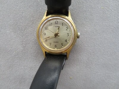 女士 Pulsar 石英手表金色表壳黑色表带 V811-0970 全新电池 — 第 1/4 张图片