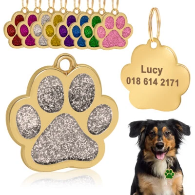Glitter Paw Custom Personalised Dog ID Tag Engraved Pet Name Phone Address Disc - Image 1 of 4