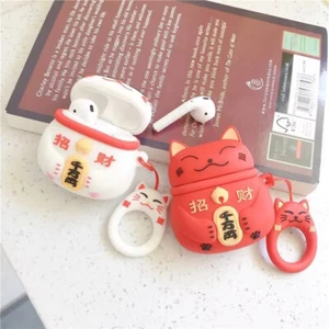 For AirPods 4 3 2 1 Pro Pro2 Earphone Case 3D Maneki Neko Lucky Cat Cartoon Sili - Picture 1 of 25