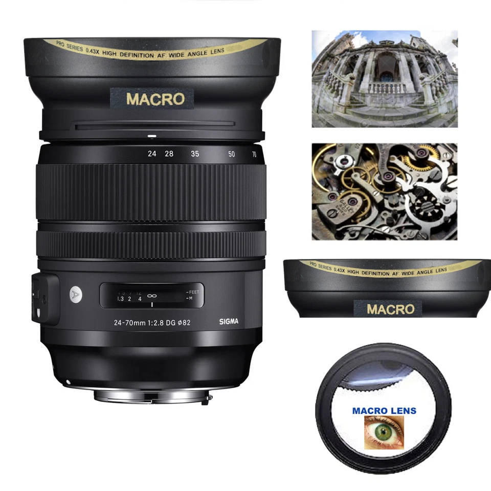 WIDE ANGLE LENS + MACRO FOR Sigma 24-70mm f/2.8 DG OS HSM Art Lens for Canon EF - Image 1 of 4