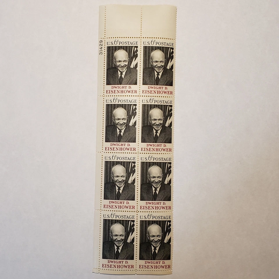 Block 8 1970 US Postal Service Dwight D Eisenhower Stamps Scott 1383 - Image 1 of 1