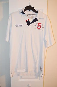 Nautica 100 % authentisch Herren Polo weiß Grafik Größe L UVP $ 80 - Bild 1 von 5