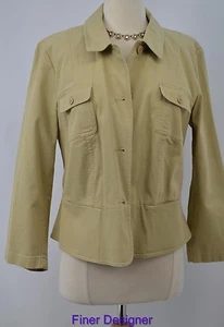 Talbots khaki stretch Denim Button coat Pockets light jean Jacket Petite 12W NEW - Picture 1 of 6