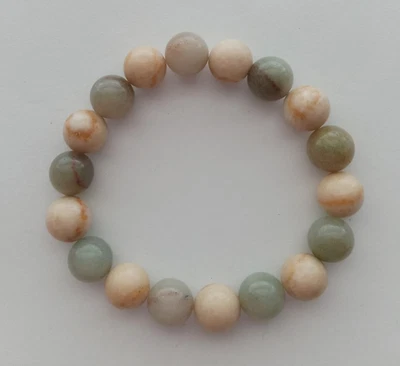 NEW 10MM BEIGE FOSSIL JASPER & GREEN AVENTURINE BRACELET, BUY ANY 2 GET 3RD FREE - Image 1 of 3