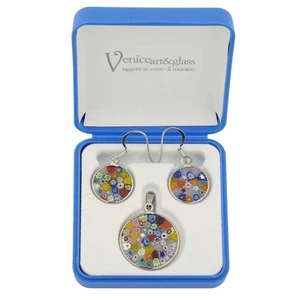 GlassOfVenice Murano Glass Millefiori Necklace and Earrings Set - Round Multicol - Picture 1 of 5
