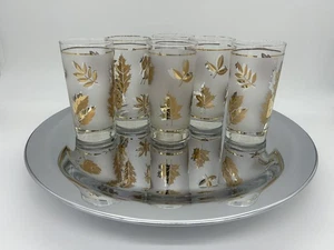 Set Of 6 Vintage Libbey Frosted Gold Leaf Foliage Glasses Tumbler Glasses - MCM - Picture 1 of 10