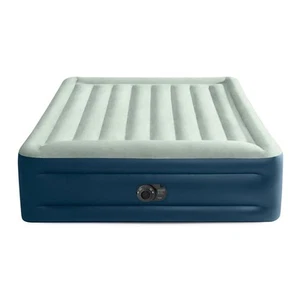 Intex Air Mattress Off-White/Blue QUEEN Elevated 18" Rest Internal Pump - Picture 1 of 10