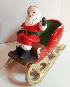 Vintage Holland Mold Ceramic Christmas Santa Claus on Christmas Sleigh Red White - Picture 1 of 9