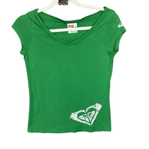 Camisa Roxy De Colección Para Mujer Mediana Verde Cuello en V Manga Gorra Hecha en EE. UU. Logo Corazón Y2K - Imagen 1 de 9
