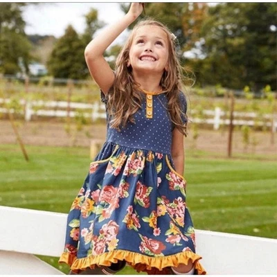 Matilda Jane x Joanna Gaines Girls 10 You Belong Dress Navy Blue Floral Fall - Image 1 of 4