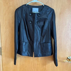 Classiques Entier Black Leather Jacket Button Front Career Business small - Picture 1 of 8