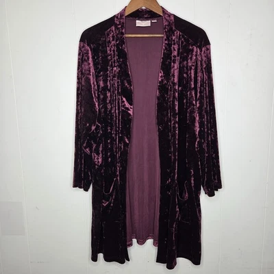 Belle Kim Gravel Womens Crushed Velvet Cardigan Size 3X Mature Feminine Soft - Image 1 of 4
