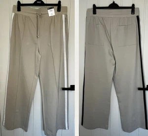 Marks and Spencer Wide Leg High Rise Side Stripe Joggers Trousers 18 Long Beige - Picture 1 of 6