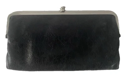 Hobo International Cuero Bolso de Mano Cartera Bolso sin asas Lauren Doble Marco Negro Envejecido Foto 1 de 4