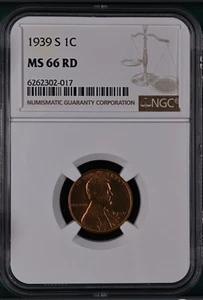 1939-S 1C RD Lincoln Wheat One Cent NGC MS66RD 6262302-017 - Picture 1 of 2