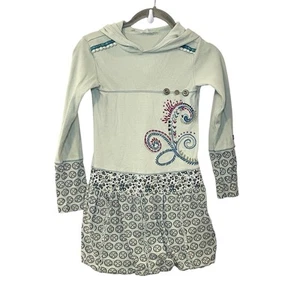 Naartjie Kids Girls' Hooded Dress Embroidered Floral Tiered Size 5-6 Years Green - Picture 1 of 7