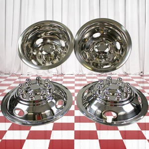 Set of Four 16" 8 Lug 4 Hole Dually Wheel Simulators - Polished Stainless Steel - Picture 1 of 11