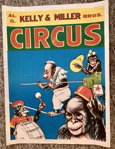 Vintage Al G. Kelly & Miller Bros. ~ großes Zirkusaffen Poster - Bild 1 von 5