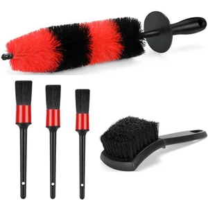 Car Wheel Rim Tire Brush Set Detailing Wash Kit Long Soft Detail Red - Picture 1 of 7