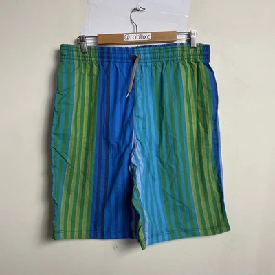 Paul Smith Swim Shorts Striped Print Green Blue Size XL Elastic Waist Drawstring - image 1 of 4