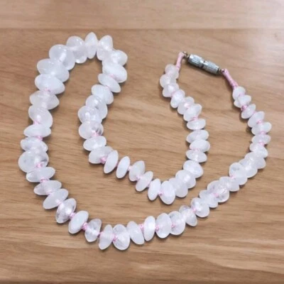 Collar nudo a mano vintage chino de cuarzo rosa con cuentas 17" Foto 1 de 4