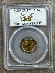 2016-W 1/10 oz GOLD Mercury Dime Coin PCGS SP70 FIRST STRIKE, 100th Anniversary - Picture 1 of 4