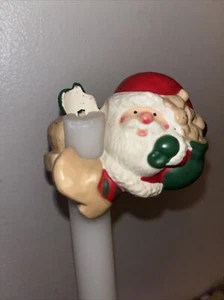 VTG CHRISTMAS CERAMIC - SANTA CANDLE CLIMBER Santa Holder For Candle Stick - Picture 1 of 6