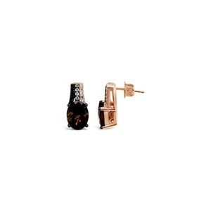 LeVian 14K Rose Gold Smoky Quartz Nude Chocolate Diamond 2.89 cts Earrings - Picture 1 of 4