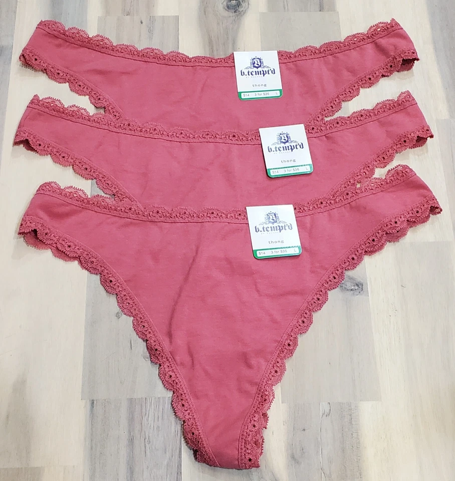 B.Tempt'd by Wacoal Womens Sz M Seamless Lace Trim Thong Panty Underwear Pink.