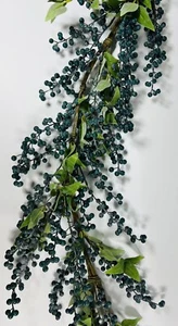 5ft Artificial Blueberry Garland with Green Leaves – Rustic Faux Vine for Mantel - Picture 1 of 12