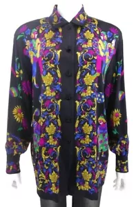 Camicia Escada Margaretha Ley seta nera taglia 42 clown circo lunghezza tunica floreale - Foto 1 di 5