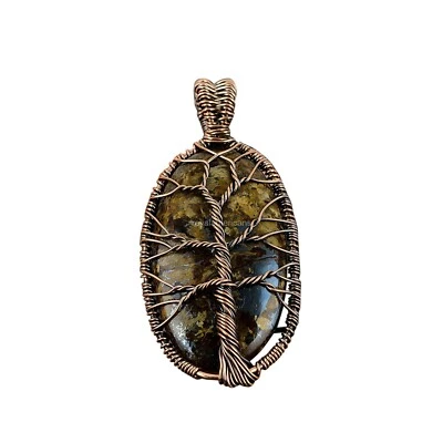 Copper Oval Bronzite Stone Wire Wrap Tree Of Life Mother Wedding Pendant Jewelry - Image 1 of 4
