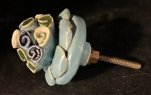 Beautiful Light Blue Rose Flower Drawer Pull Knob Vintage Style/Shabby Chic - Picture 1 of 4