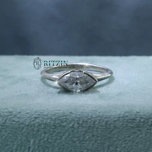 1.80Ct Marquise Cut Half Bezel Cut Moissanite 925 Silver Ring For Women - Picture 1 of 8