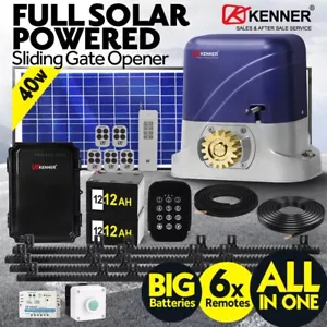 KENNER Full Solar Sliding Gate Motor Opener 4m Rack 6x Remote Keypad Pushbutton - Picture 1 of 11