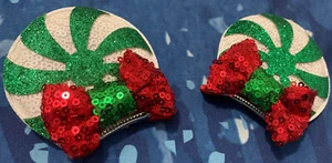 Christmas Minnie ears hair clip , peppermint Christmas Minnie mouse ear clips - Picture 1 of 2