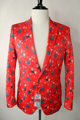 Blazer Abrigo Chaqueta Suslo Couture Ciervo Rojo Navidad Satén NUEVO Para Hombre Delgado M 40  Foto 1 de 4