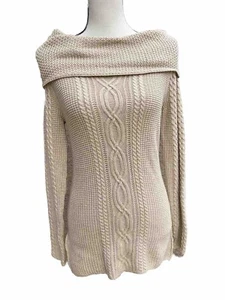 Neu mit Etikett $ 68 Jeanne Pierre Pullover Wasserfallausschnitt beige 100 % Baumwolle S - Bild 1 von 10