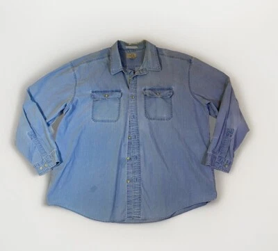 L.L. Bean Blue Cotton Denim Long Sleeve Button Front Shirt Men's 2XL Distressed - Image 1 of 4